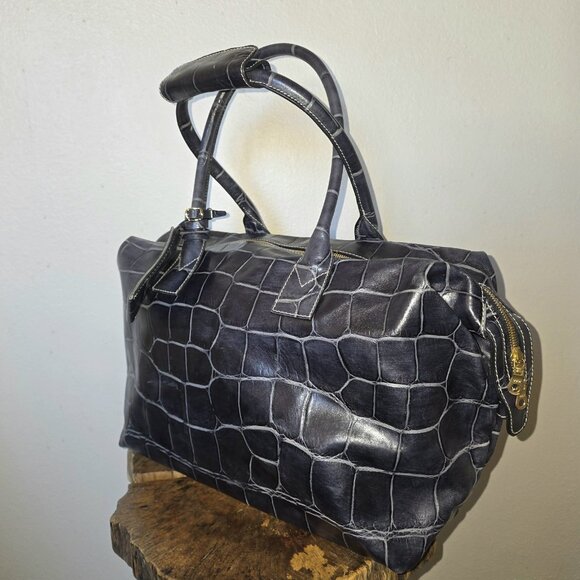 Dooney & Bourke Croc Embossed Leather Travel Duffel 22” Black Overnight Bag - Picture 7 of 16